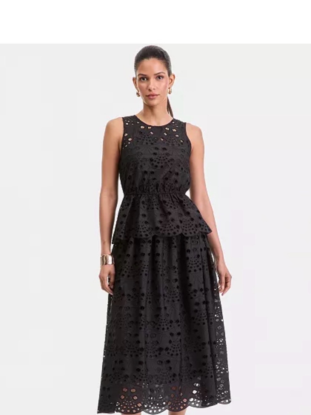 New INC International Concepts Black Eyelet Peplum Tank Top M